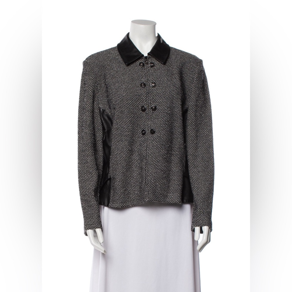 St. John’s Collection jacket, black tweed with leather detailing, size XL